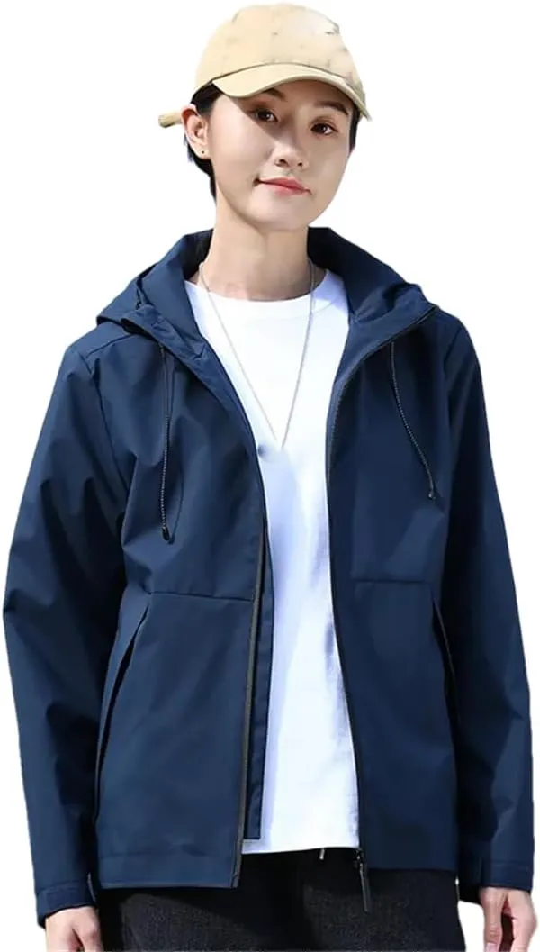 ERFMFKL Men Women's Solid Windbreaker Jackets With Hood Outdoor Sports Jacket Hiking Biking Coat