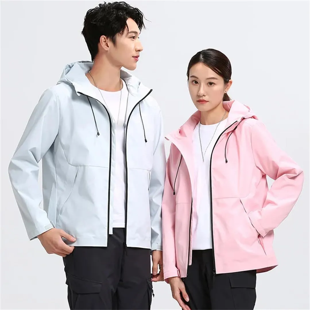 ERFMFKL Men Women's Solid Windbreaker Jackets With Hood Outdoor Sports Jacket Hiking Biking Coat