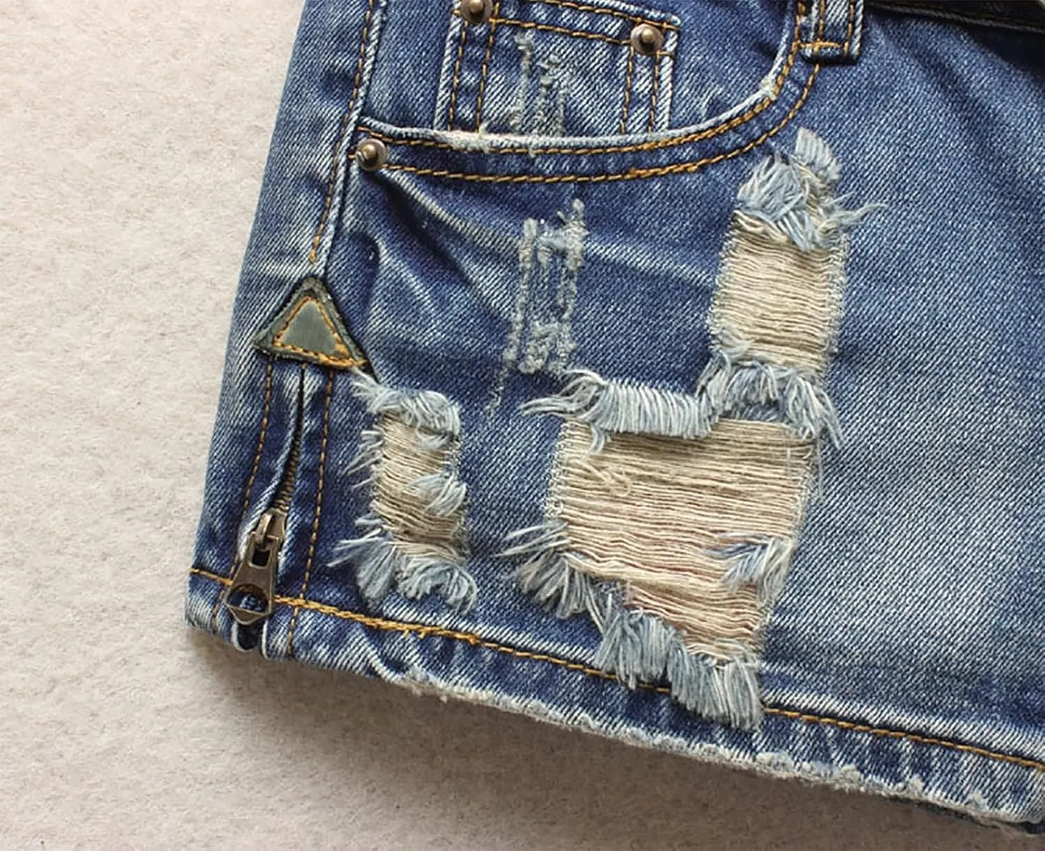 Fensajomon Women's Low Rise Summer Ripped Distressed Frayed Denim Shorts Sexy Jean