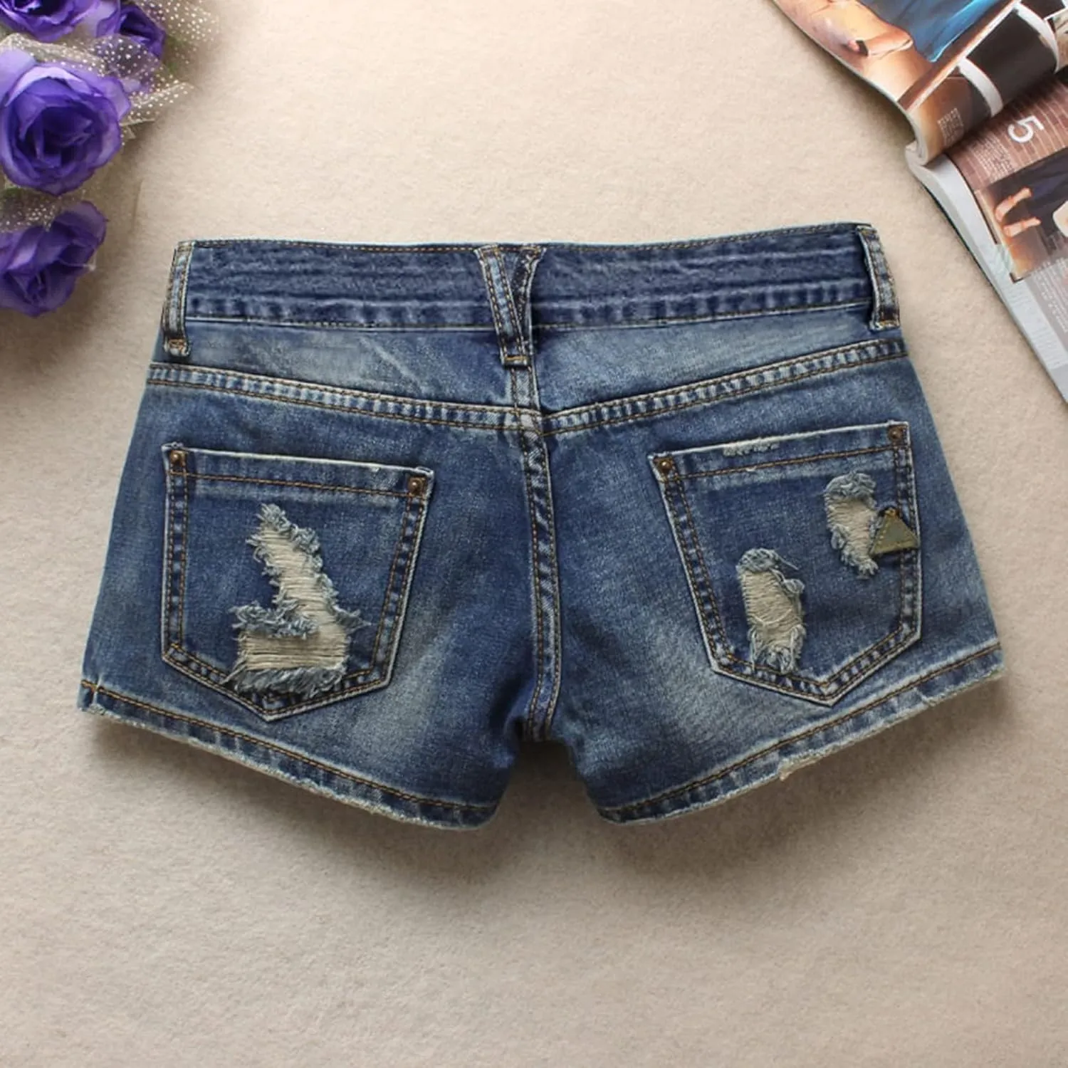 Fensajomon Women's Low Rise Summer Ripped Distressed Frayed Denim Shorts Sexy Jean