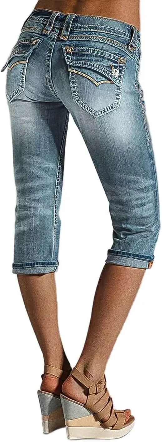 Flamingals Low Waisted Straight Leg Jeans for Women Stretchy Vinatge Skinny Jeggings