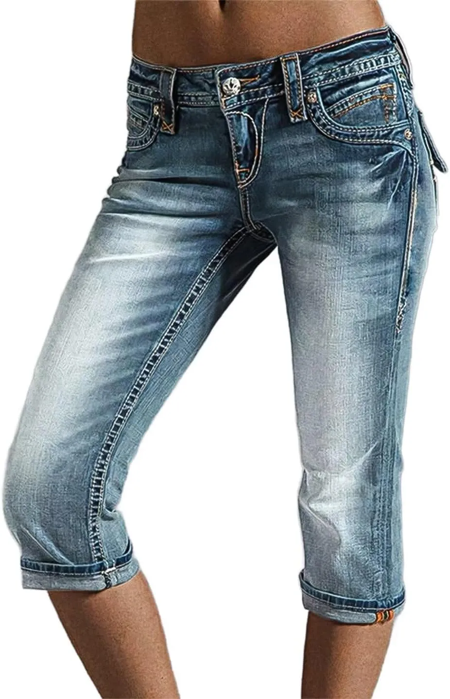Flamingals Low Waisted Straight Leg Jeans for Women Stretchy Vinatge Skinny Jeggings