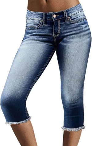 Flamingals Low Waisted Straight Leg Jeans for Women Stretchy Vinatge Skinny Jeggings