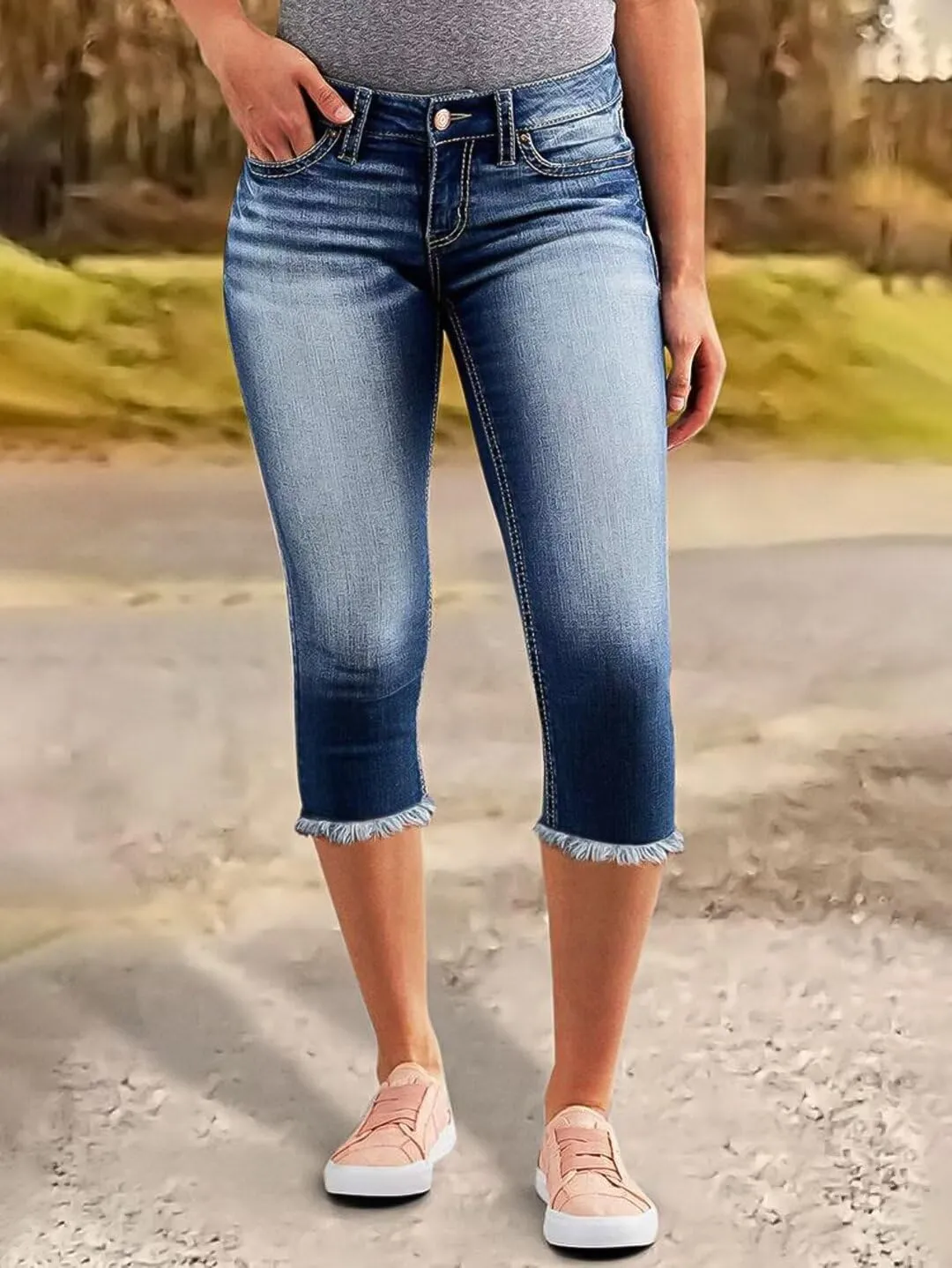 Flamingals Low Waisted Straight Leg Jeans for Women Stretchy Vinatge Skinny Jeggings