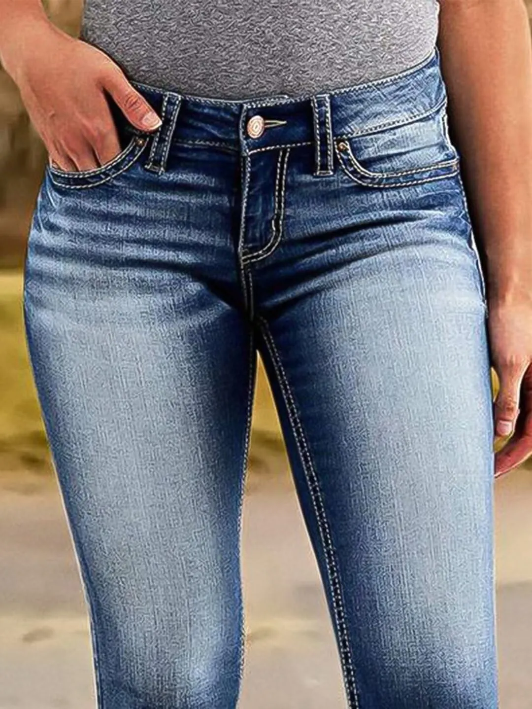 Flamingals Low Waisted Straight Leg Jeans for Women Stretchy Vinatge Skinny Jeggings