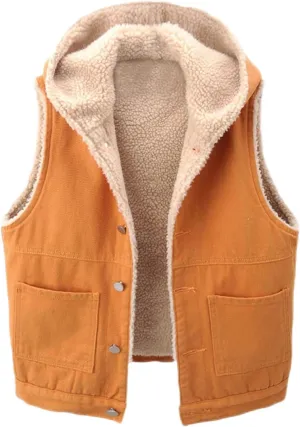 Fleece Denim Jackets for Women Winter Warm Sherpa Lined Jean Coat Tops Casual Long Sleeve Thicken Plush Jacket