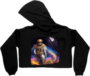 Floating Astronaut Abstract Women's Cropped Fleece Hoodie - Art Cropped Hoodie for Women