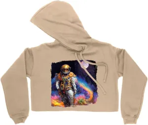 Floating Astronaut Abstract Women's Cropped Fleece Hoodie - Art Cropped Hoodie for Women