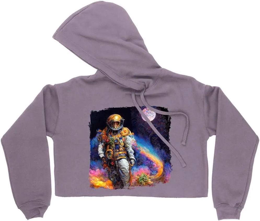 Floating Astronaut Abstract Women's Cropped Fleece Hoodie - Art Cropped Hoodie for Women