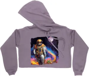 Floating Astronaut Abstract Women's Cropped Fleece Hoodie - Art Cropped Hoodie for Women
