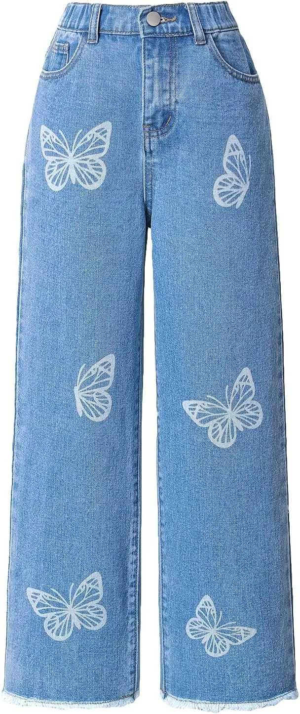 Floerns Girls High Waisted Straight Leg Jeans Denim Long Pants with Pocket