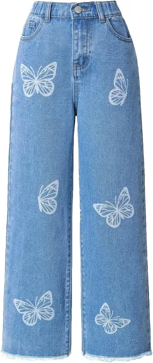 Floerns Girls High Waisted Straight Leg Jeans Denim Long Pants with Pocket