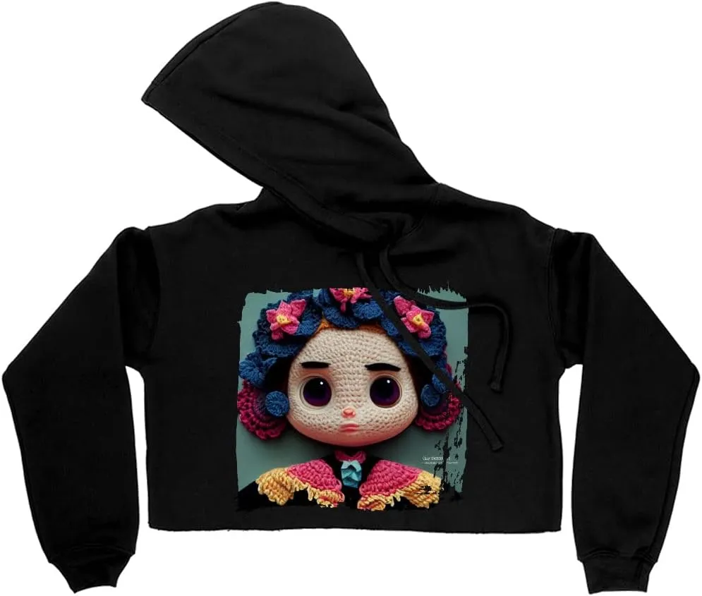 Flowers Women's Cropped Fleece Hoodie - Doll Cropped Hoodie for Women - Colorful Hooded Sweatshirt
