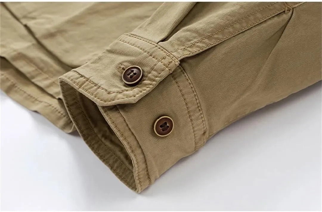 Fnfmrfmr Men Casual Solid Long Sleeves Lapel Shirt Coat Outdoor Multi-Pocket Sports Jacket