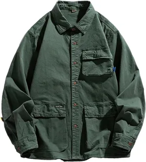 Fnfmrfmr Men Casual Solid Long Sleeves Lapel Shirt Coat Outdoor Multi-Pocket Sports Jacket