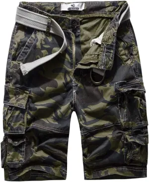 FOURSTEEDS Women's Cotton Butt Lift Multi-Pockets Camouflage Casual Twill Bermuda Cargo Shorts with Belt