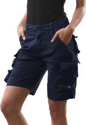 FOURSTEEDS Women's Cotton Butt Lift Multi-Pockets Camouflage Casual Twill Bermuda Cargo Shorts with Belt