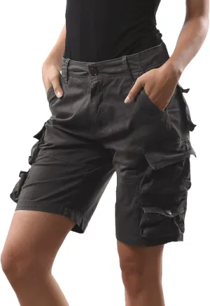 FOURSTEEDS Women's Cotton Butt Lift Multi-Pockets Camouflage Casual Twill Bermuda Cargo Shorts with Belt