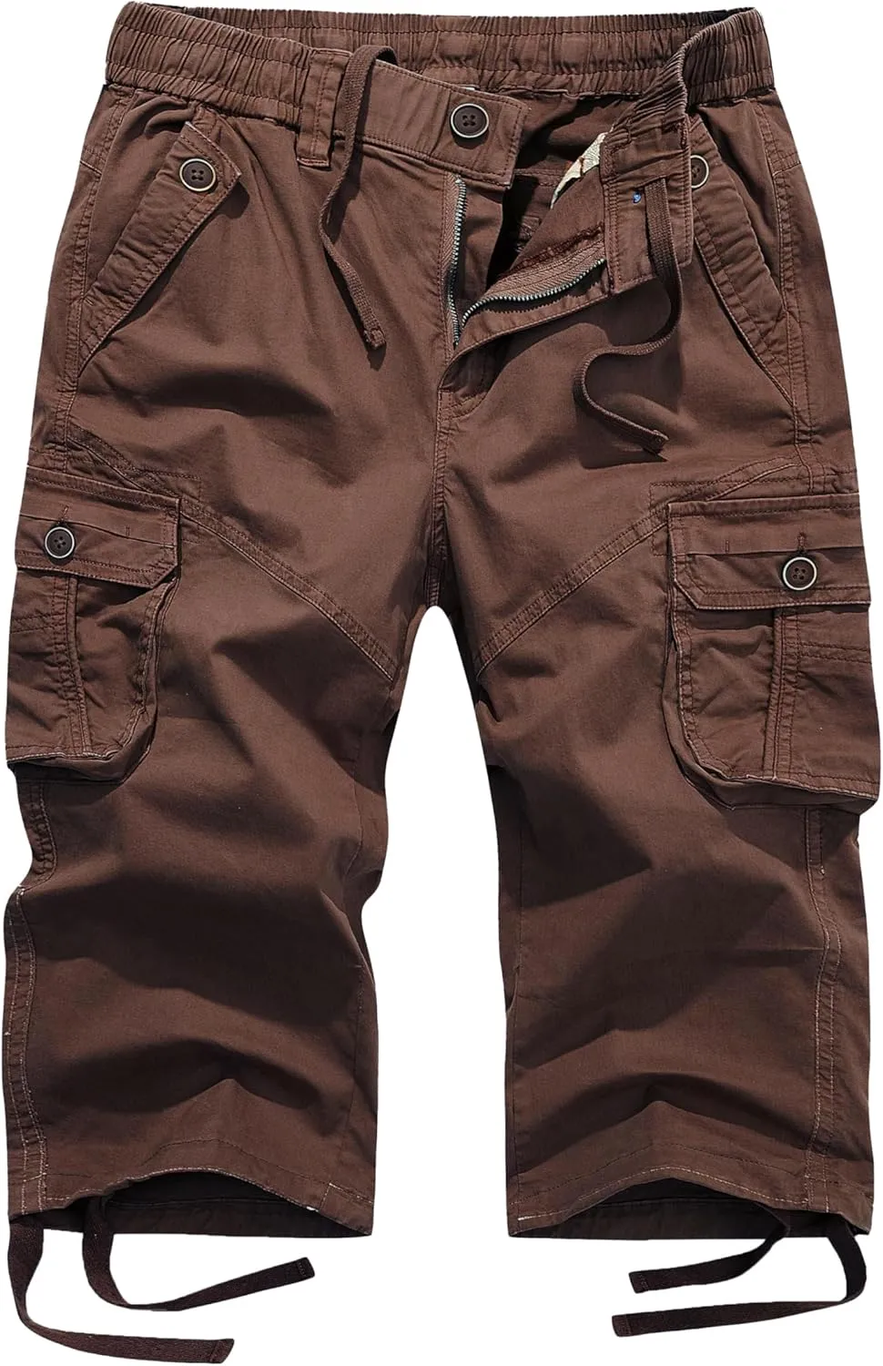FOURSTEEDS Women's Mid Rise Cotton Capri Hiking Shorts Drawstring Multi Pocket Cargo Shorts Elastic Waist Cropped Cargo Pants