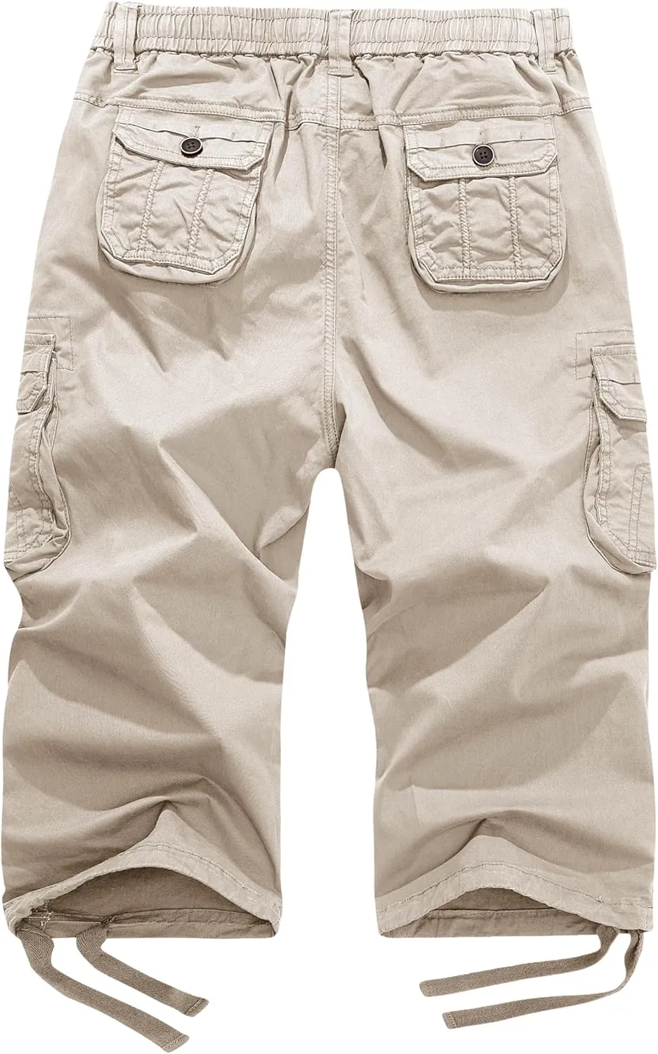FOURSTEEDS Women's Mid Rise Cotton Capri Hiking Shorts Drawstring Multi Pocket Cargo Shorts Elastic Waist Cropped Cargo Pants