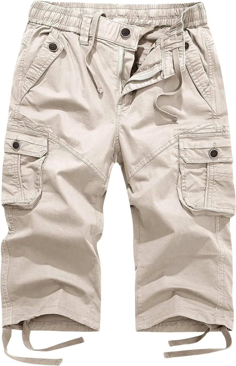 FOURSTEEDS Women's Mid Rise Cotton Capri Hiking Shorts Drawstring Multi Pocket Cargo Shorts Elastic Waist Cropped Cargo Pants