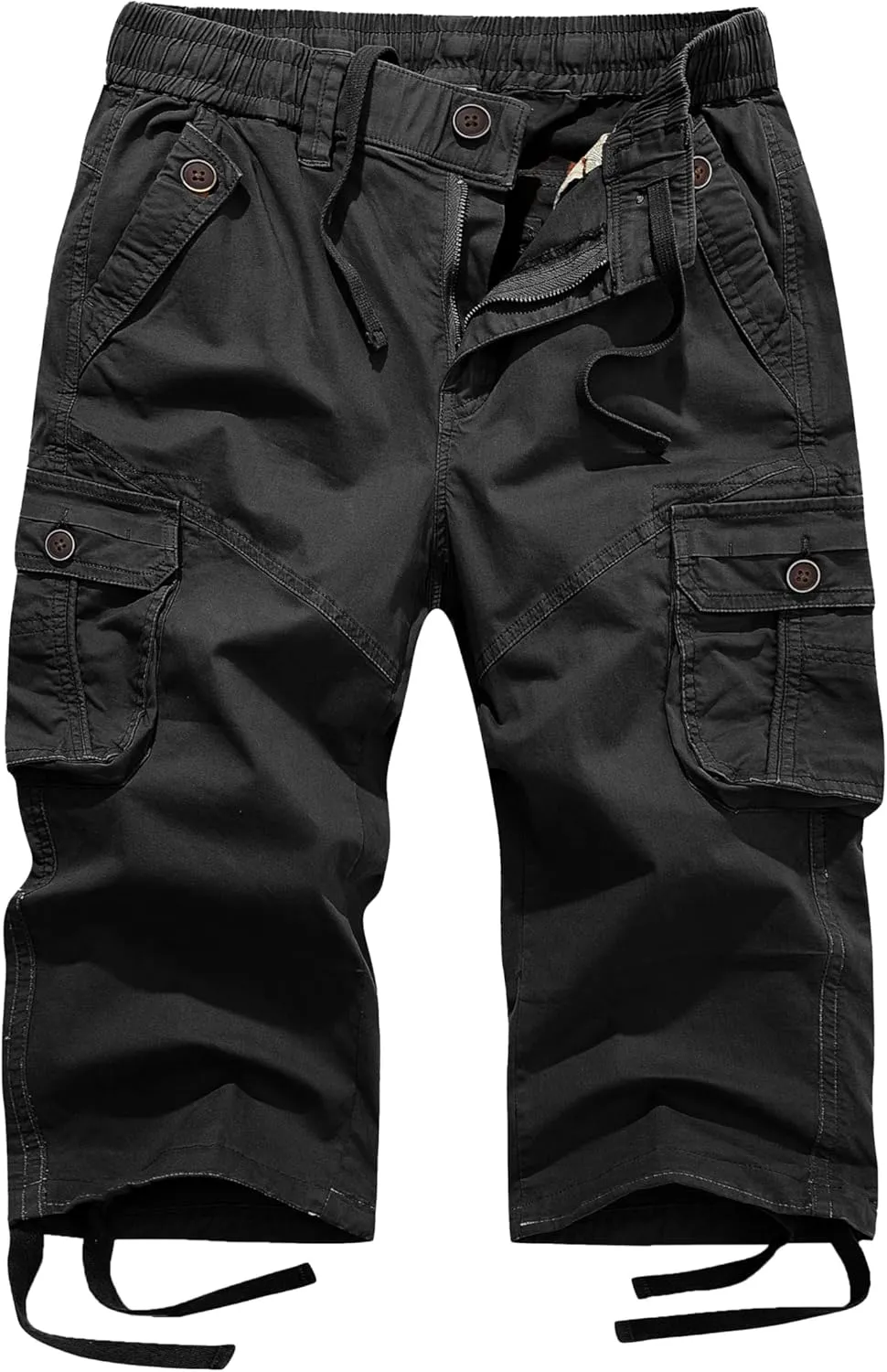 FOURSTEEDS Women's Mid Rise Cotton Capri Hiking Shorts Drawstring Multi Pocket Cargo Shorts Elastic Waist Cropped Cargo Pants