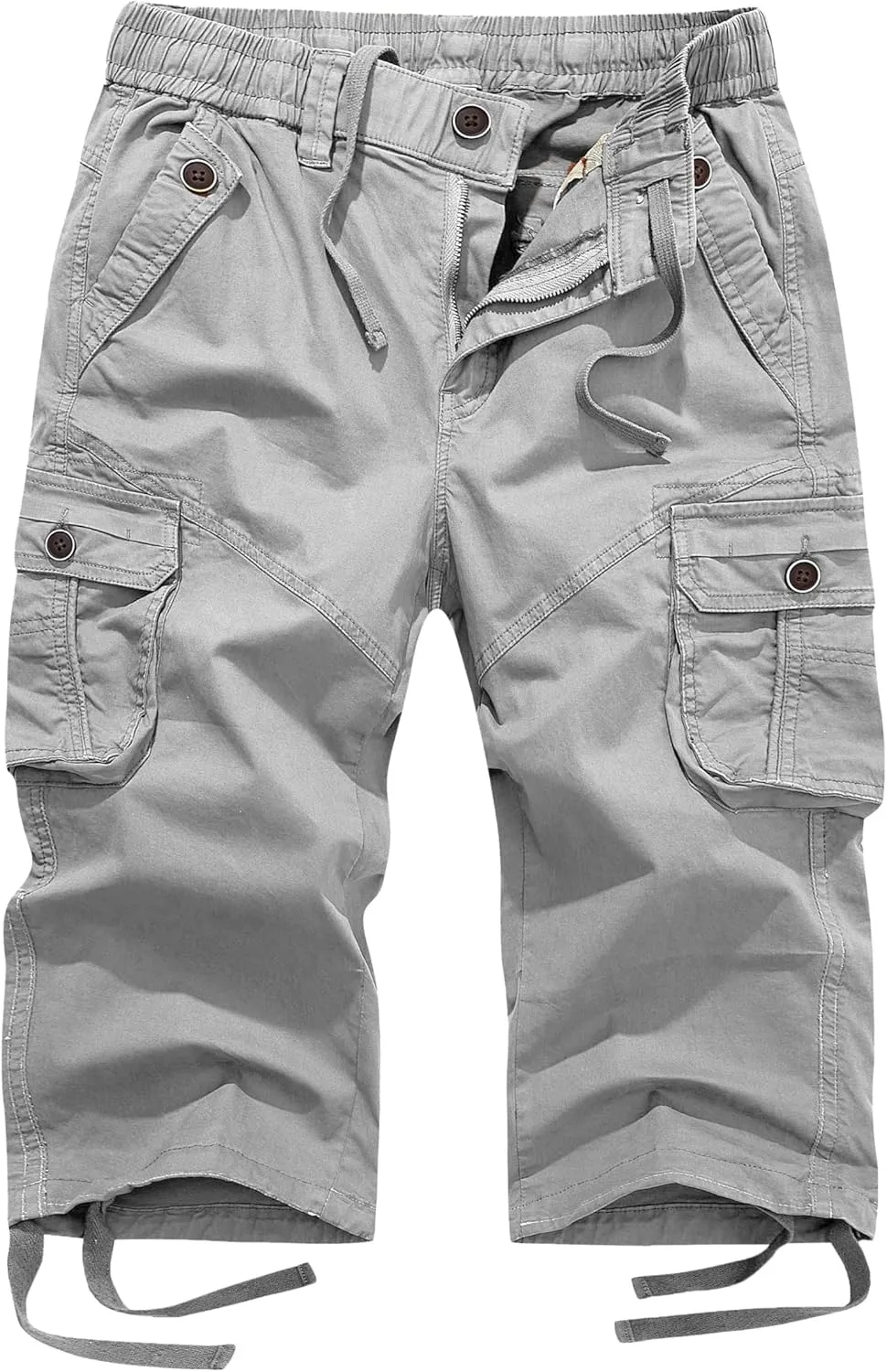 FOURSTEEDS Women's Mid Rise Cotton Capri Hiking Shorts Drawstring Multi Pocket Cargo Shorts Elastic Waist Cropped Cargo Pants