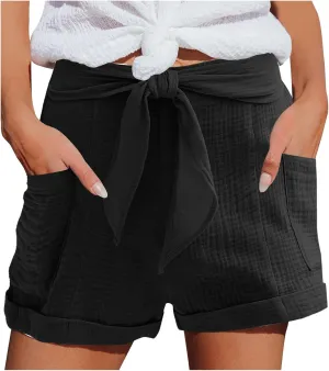FZVYD Women's Loose Fit Shorts 2024 Summer Lightweight High Waisted Tie Knot Bermuda Shorts Cute Comfy Shorts with Pockets