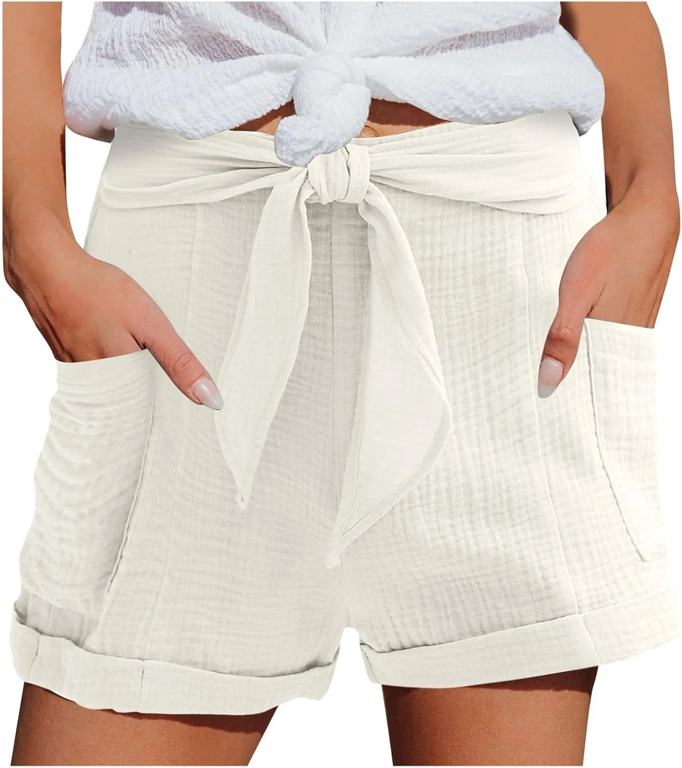 FZVYD Women's Loose Fit Shorts 2024 Summer Lightweight High Waisted Tie Knot Bermuda Shorts Cute Comfy Shorts with Pockets
