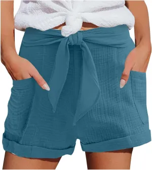 FZVYD Women's Loose Fit Shorts 2024 Summer Lightweight High Waisted Tie Knot Bermuda Shorts Cute Comfy Shorts with Pockets