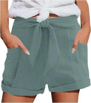 FZVYD Women's Loose Fit Shorts 2024 Summer Lightweight High Waisted Tie Knot Bermuda Shorts Cute Comfy Shorts with Pockets
