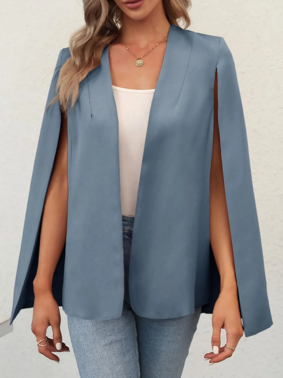 GAMISOTE Womens Cape Blazer Split Sleeve Open Front Casual Jacket Coat Workwear