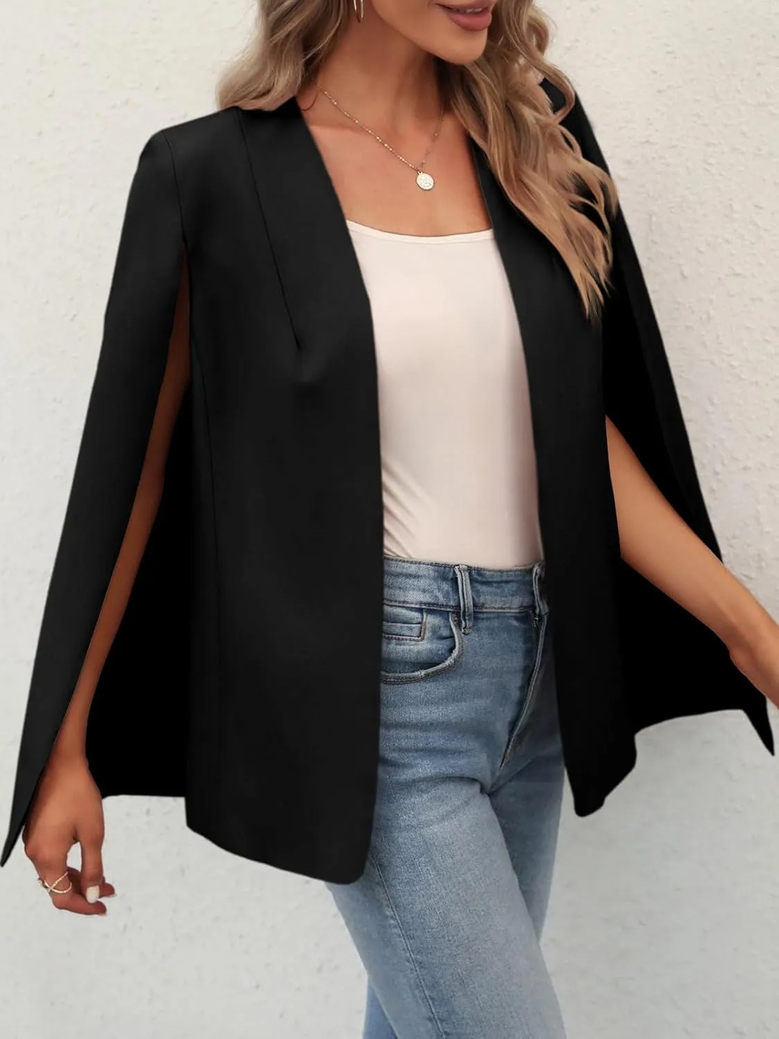 GAMISOTE Womens Cape Blazer Split Sleeve Open Front Casual Jacket Coat Workwear