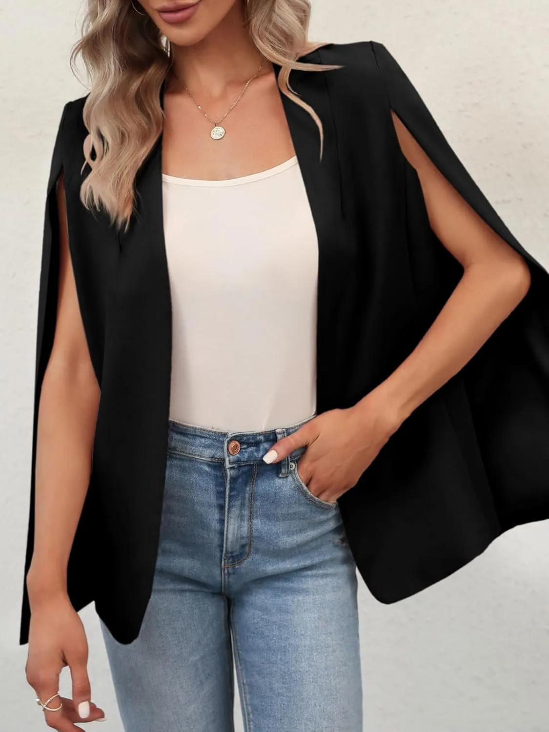 GAMISOTE Womens Cape Blazer Split Sleeve Open Front Casual Jacket Coat Workwear