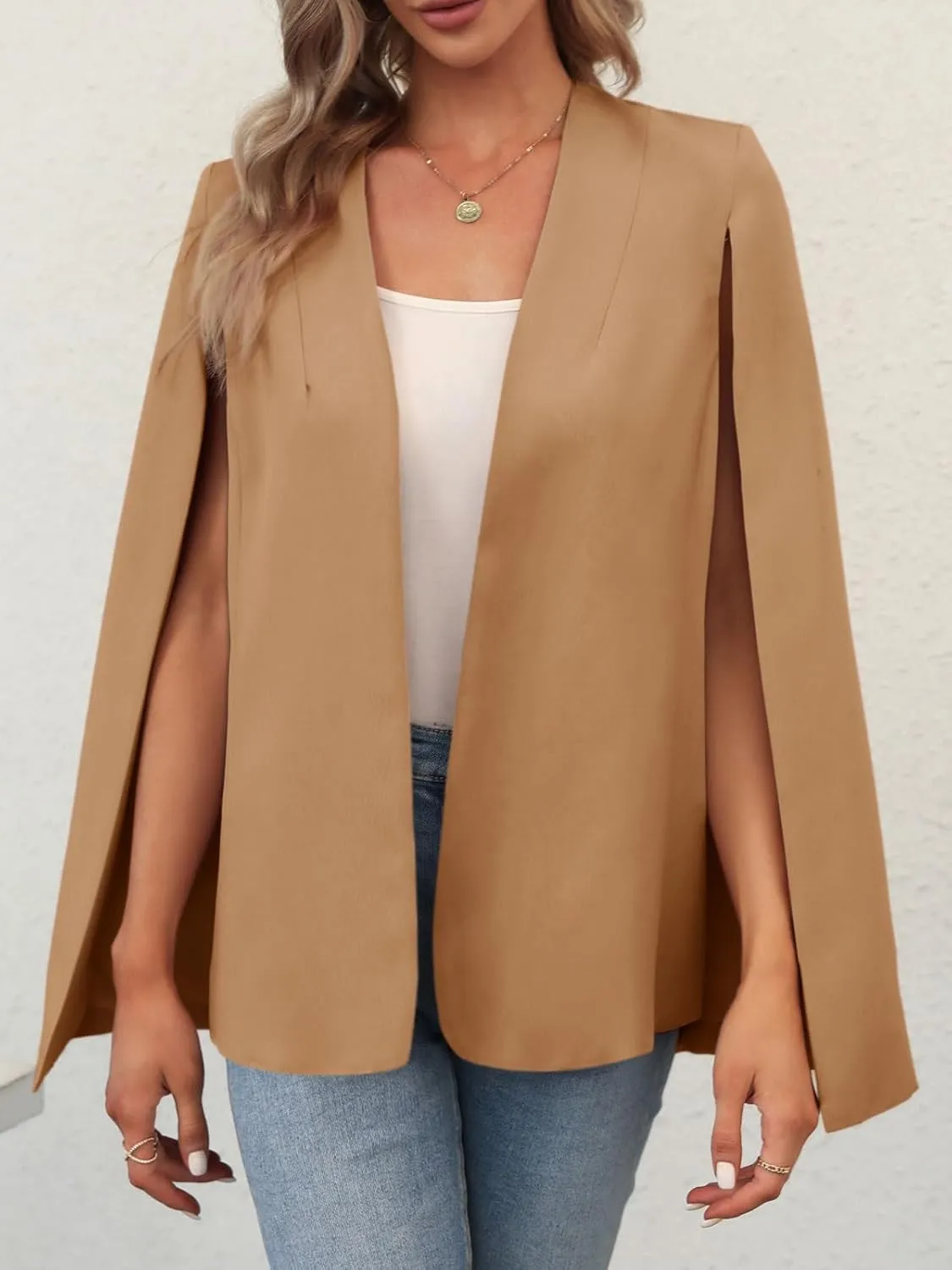 GAMISOTE Womens Cape Blazer Split Sleeve Open Front Casual Jacket Coat Workwear