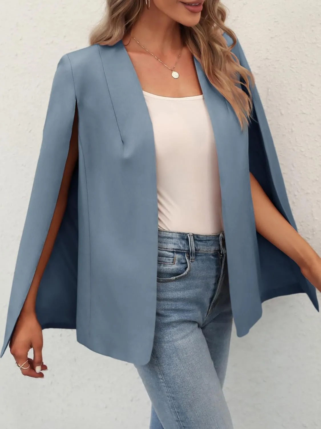 GAMISOTE Womens Cape Blazer Split Sleeve Open Front Casual Jacket Coat Workwear