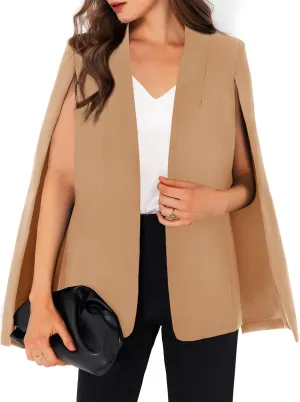 GAMISOTE Womens Cape Blazer Split Sleeve Open Front Casual Jacket Coat Workwear