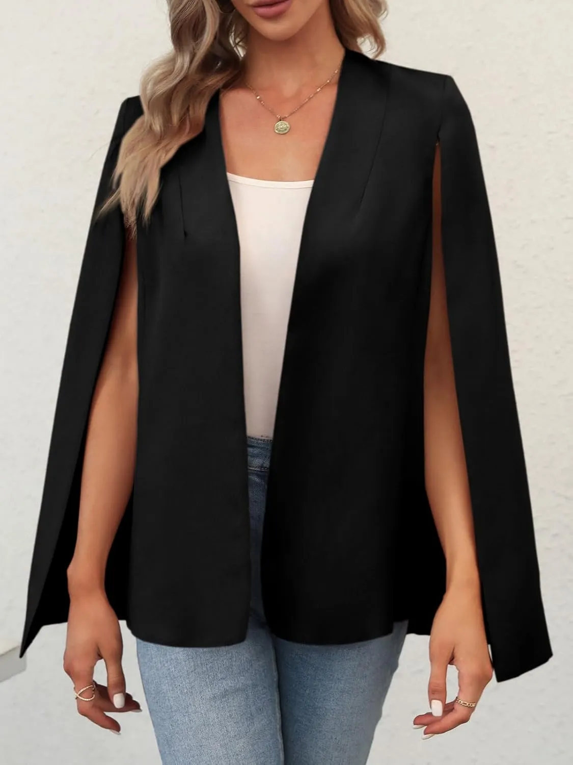 GAMISOTE Womens Cape Blazer Split Sleeve Open Front Casual Jacket Coat Workwear