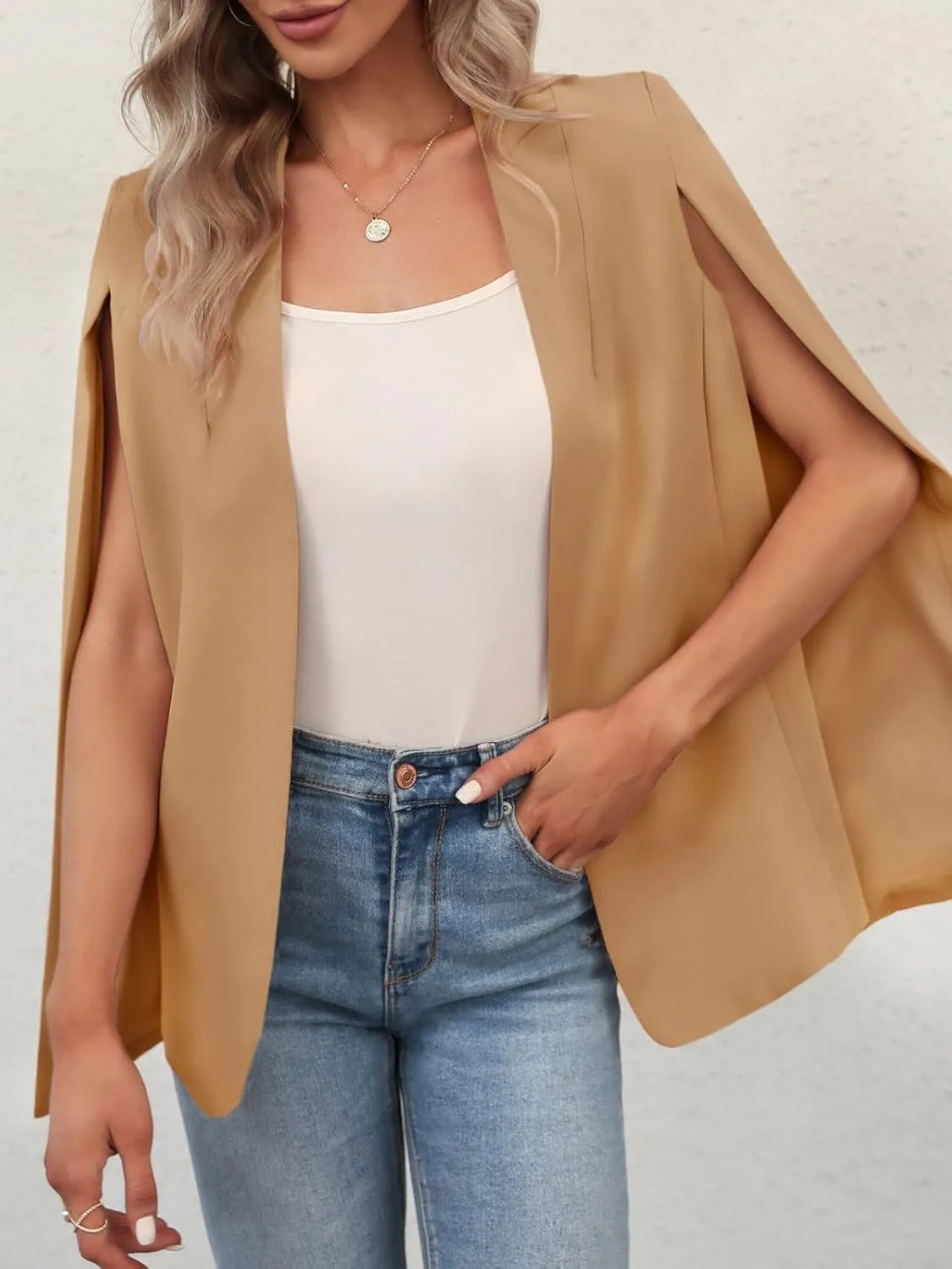 GAMISOTE Womens Cape Blazer Split Sleeve Open Front Casual Jacket Coat Workwear