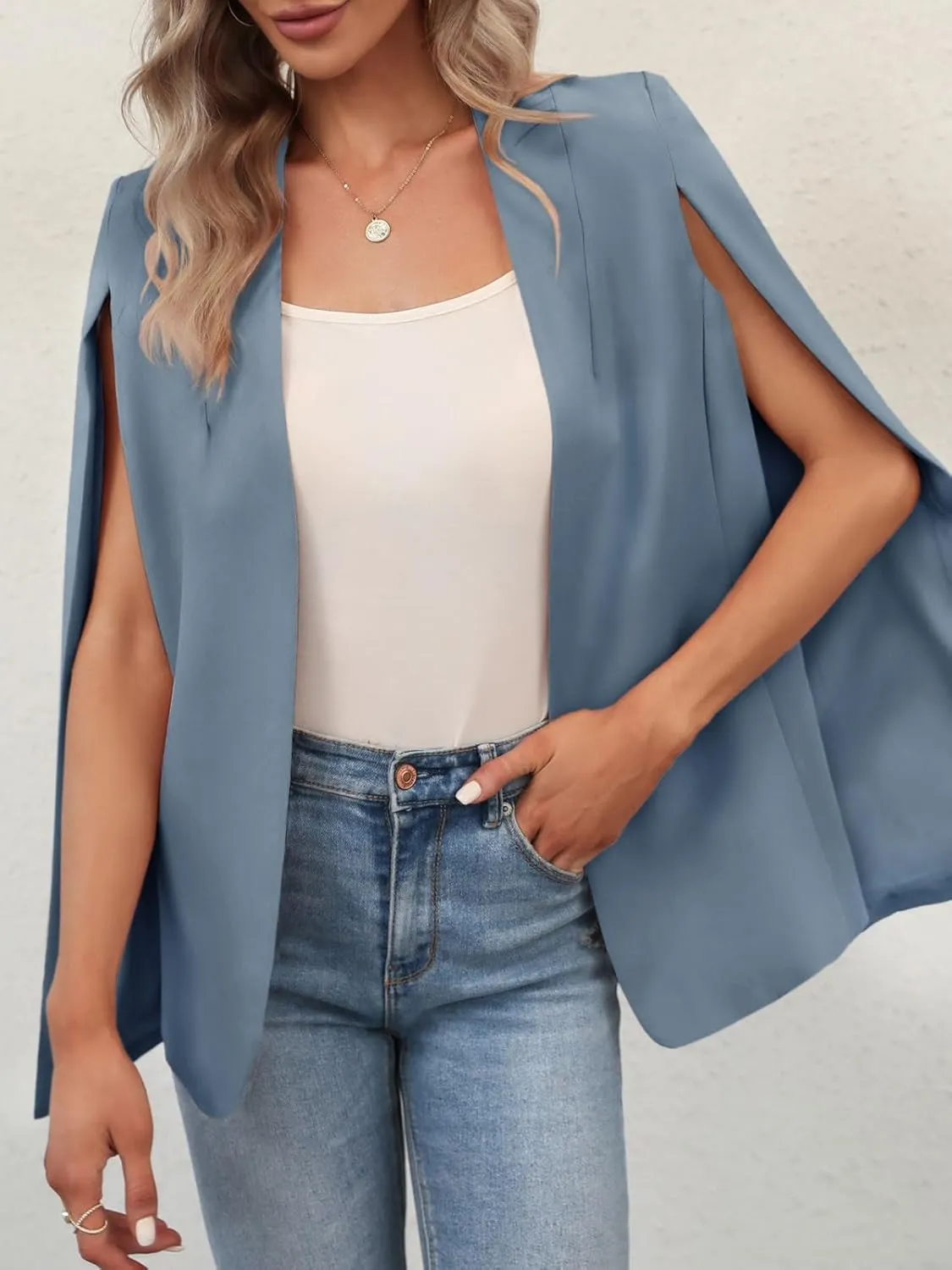 GAMISOTE Womens Cape Blazer Split Sleeve Open Front Casual Jacket Coat Workwear