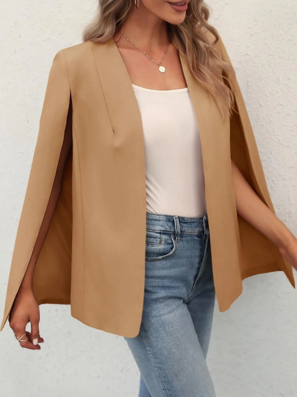 GAMISOTE Womens Cape Blazer Split Sleeve Open Front Casual Jacket Coat Workwear