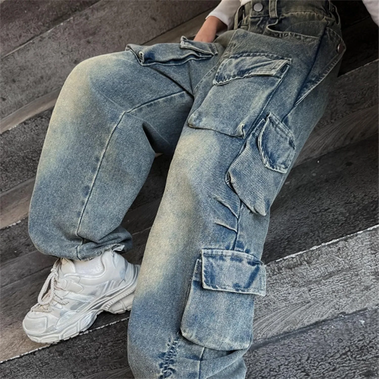 Girls Clothes Kids Girls Ripped Distressed Washed Baggy Wide Leg Casual Jeans Size 5 16 Years Toddler Short Pants Girls