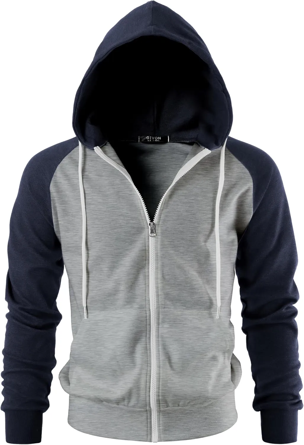 GIVON Men's Zip Up Hoodie Lightweight Baseball Raglan Hooded Sweatshirt