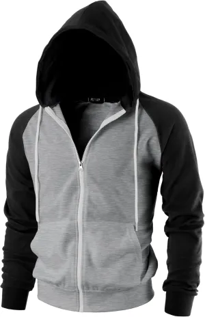 GIVON Men's Zip Up Hoodie Lightweight Baseball Raglan Hooded Sweatshirt