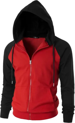 GIVON Men's Zip Up Hoodie Lightweight Baseball Raglan Hooded Sweatshirt