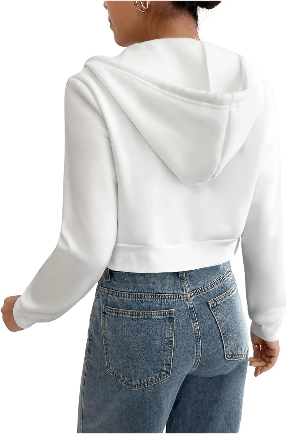 GORGLITTER Women's Cropped Zip Up Hoodie Drawstring Long Sleeve Hooded Sweatshirt