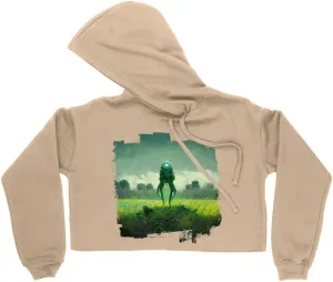 Green Alien Women's Cropped Fleece Hoodie - Printed Cropped Hoodie for Women - Cool Hooded Sweatshirt