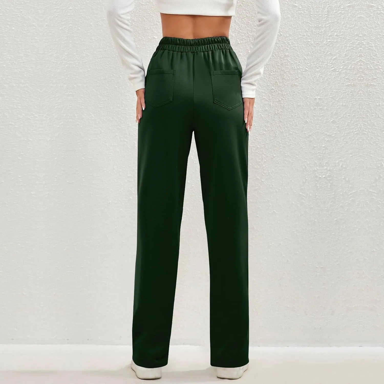 Gumipy Women Wide Leg Pants High Waisted Button Down Casual Straight Leg Pants Stretchy Business Work Trousers with Pockets