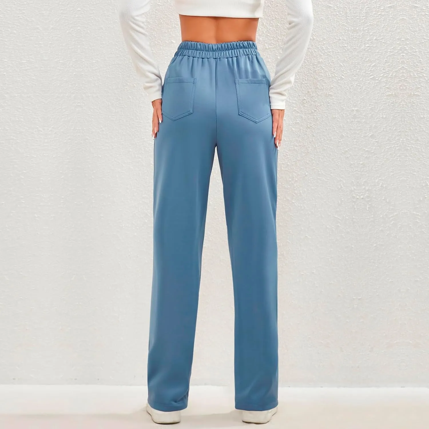 Gumipy Women Wide Leg Pants High Waisted Button Down Casual Straight Leg Pants Stretchy Business Work Trousers with Pockets