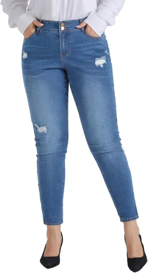 Hanna Nikole Women's Plus Size Jeans High Waisted Ripped Stretchy Skinny Jean Pants with Pockets